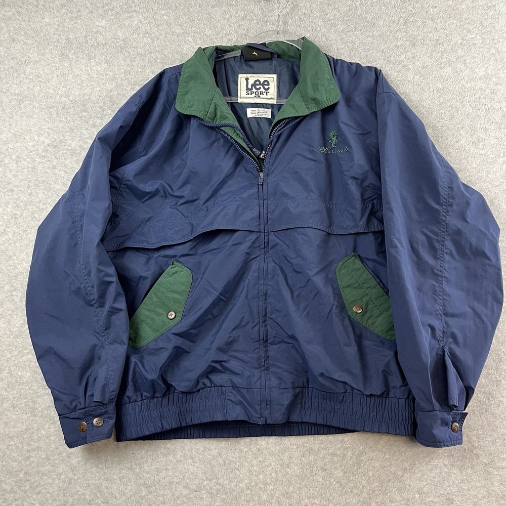 Vintage‎ Bellagio Mens Jacket Lee Sport Green Blue Bomber Jacket LAS VEGAS Large